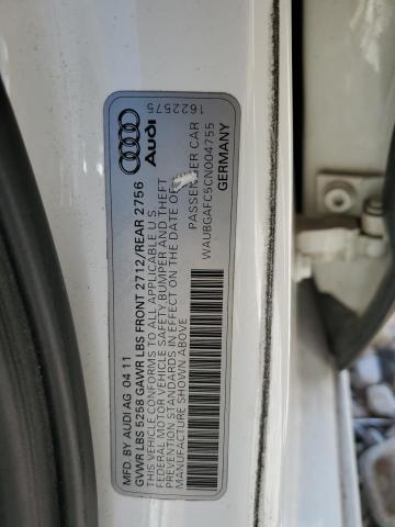 WAUBGAFC5CN004755 - 2012 AUDI A6 WHITE photo 12