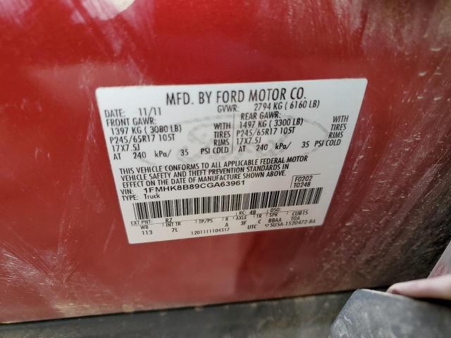 1FMHK8B89CGA63961 - 2012 FORD EXPLORER RED photo 13