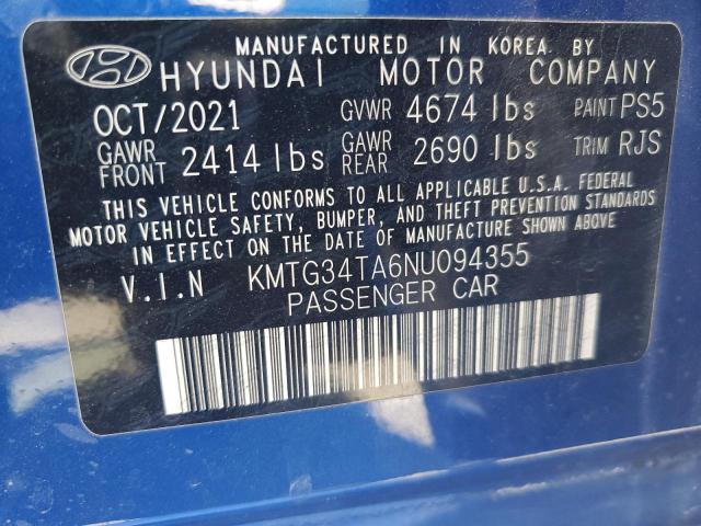 KMTG34TA6NU094355 - 2022 GENESIS G70 BASE BLUE photo 12