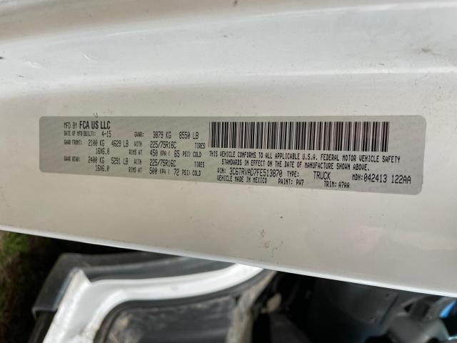 3C6TRVAD7FE513870 - 2015 RAM PROMASTER 1500 STANDARD WHITE photo 10