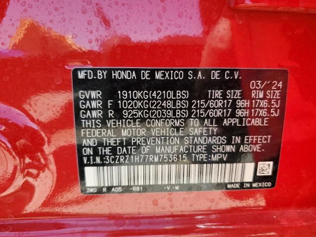 3CZRZ1H77RM753615 - 2024 HONDA HR-V EXL RED photo 12