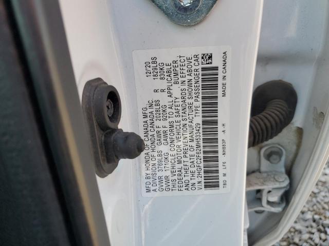 2HGFC2F62MH533429 - 2021 HONDA CIVIC LX WHITE photo 12