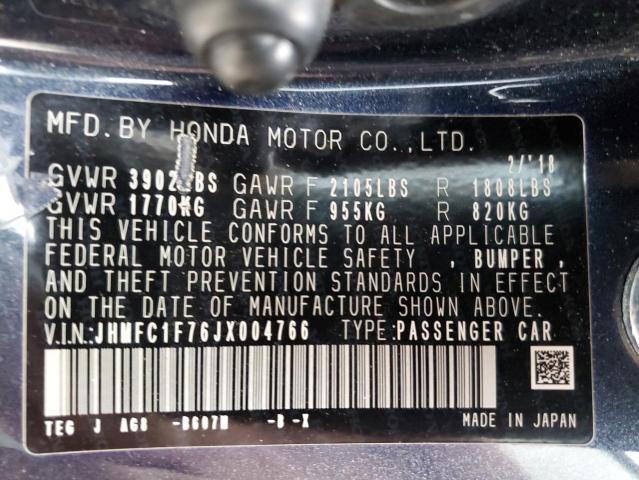 JHMFC1F76JX004766 - 2018 HONDA CIVIC EXL Көк фото 12