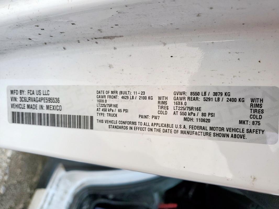 3C6LRVAG4PE595536 - 2023 RAM PROMASTER 1500 STANDARD WHITE photo 12