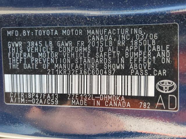 2T1KR32EX6C600497 - 2006 TOYOTA COROLLA MA XR BLUE photo 12