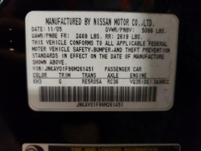 JNKAY01F96M261451 - 2006 INFINITI M35 BASE BLACK photo 12