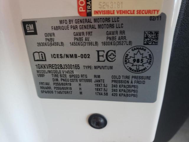 1GKKVRED2BJ300165 - 2011 GMC ACADIA SLT-1 თეთრი ფოტო 13