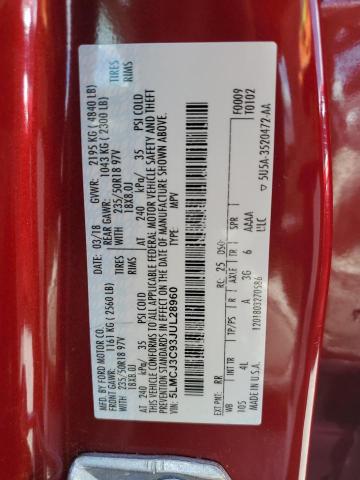 5LMCJ3C93JUL28960 - 2018 LINCOLN MKC RESERVE RED photo 12
