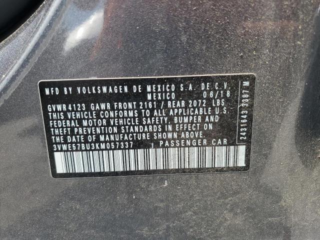 3VWE57BU3KM057337 - 2019 VOLKSWAGEN JETTA SEL ნაცრისფერი ფოტო 12