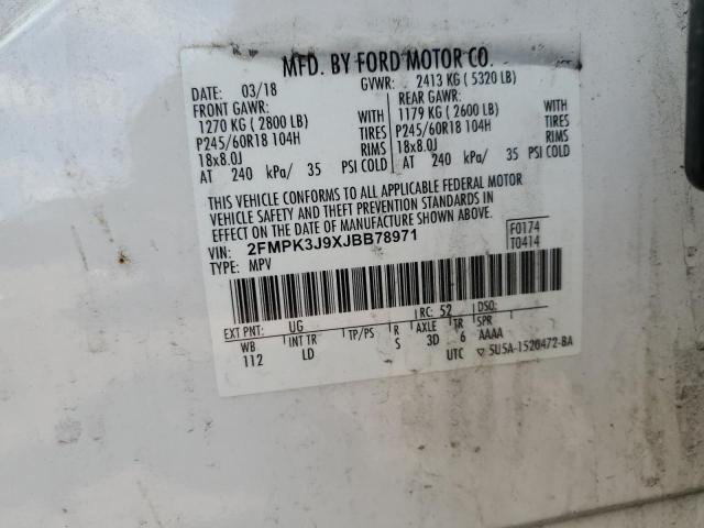 2FMPK3J9XJBB78971 - 2018 FORD EDGE SEL 白色 照片 12