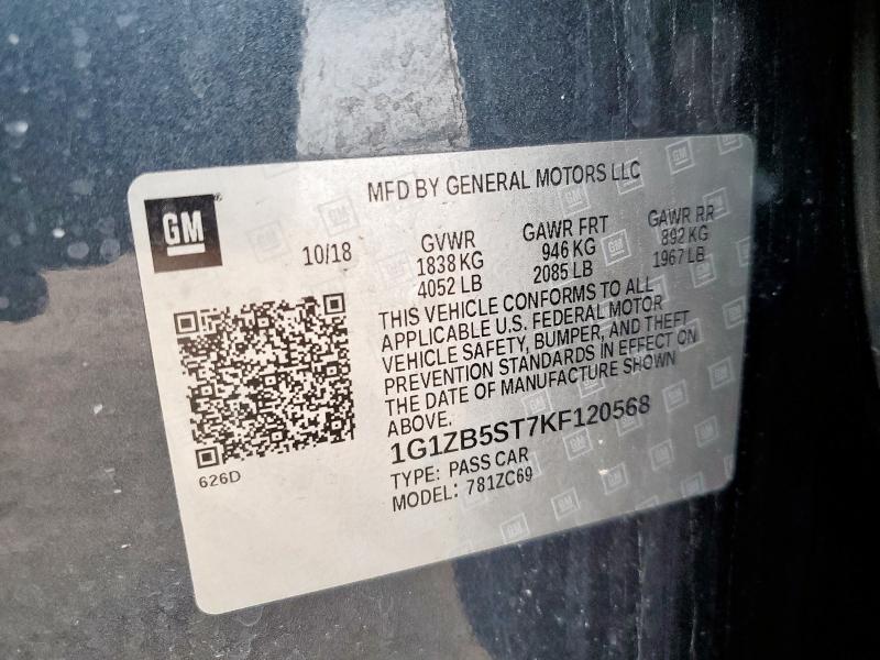 1G1ZB5ST7KF120568 - 2019 CHEVROLET MALIBU LS Қара фото 12