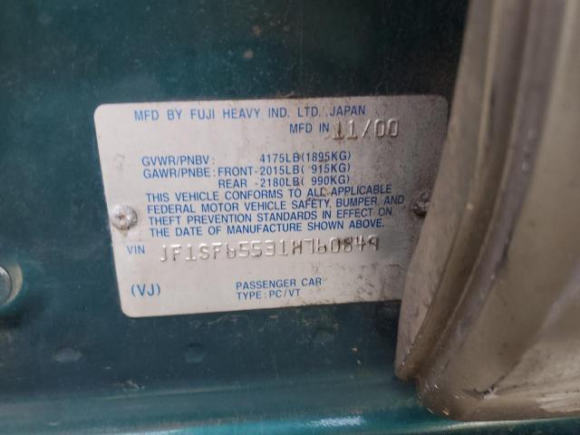 JF1SF65531H760849 - 2001 SUBARU FORESTER S GREEN photo 13