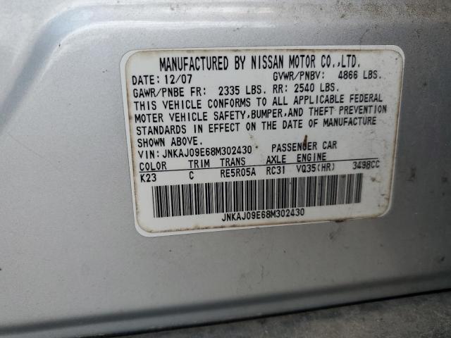 JNKAJ09E68M302430 - 2008 INFINITI EX35 BASE SILVER photo 14