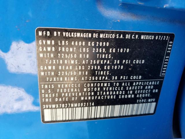 3VVWX7B27NM092114 - 2022 VOLKSWAGEN TAOS SE BLUE photo 13