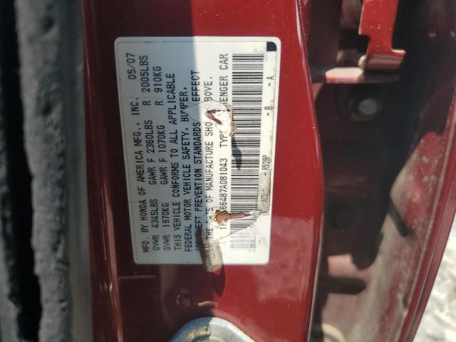 1HGCM66487A081043 - 2007 HONDA ACCORD SE RED photo 12