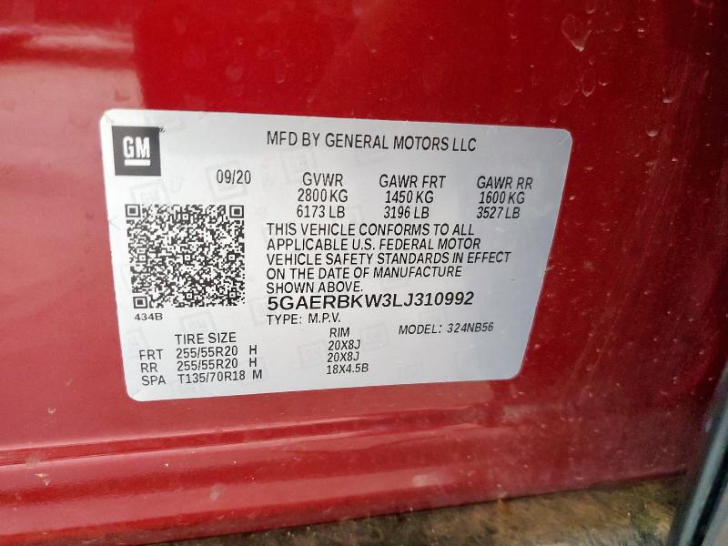 5GAERBKW3LJ310992 - 2020 BUICK ENCLAVE ESSENCE წითელი ფოტო 14