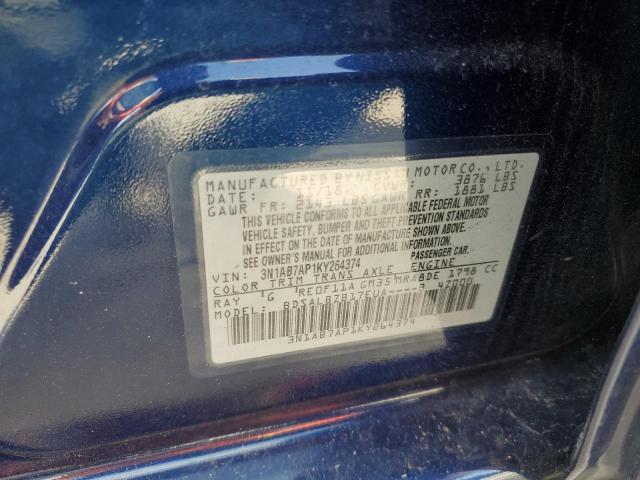 3N1AB7AP1KY264374 - 2019 NISSAN SENTRA S BLUE photo 12