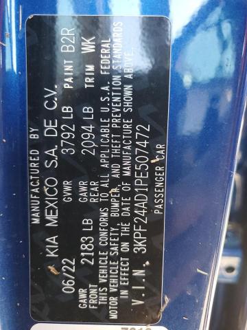 3KPF24AD1PE507472 - 2023 KIA FORTE LX BLUE photo 10