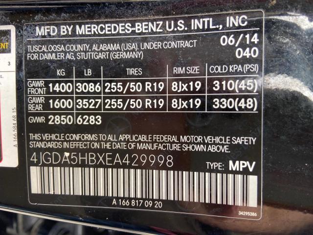 4JGDA5HBXEA429998 - 2014 MERCEDES-BENZ ML 350 4MATIC BLACK photo 12