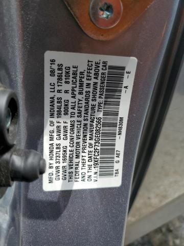19XFC2F73GE082566 - 2016 HONDA CIVIC EX GRAY photo 13