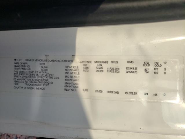 3AKJHHDR6NSNH2743 - 2022 FREIGHTLINER CASCADIA WHITE photo 10