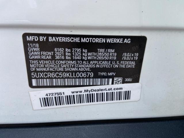 5UXCR6C59KLL00679 - 2019 BMW X5 XDRIVE40I WHITE photo 11
