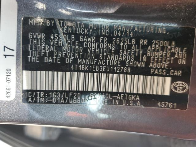 4T1BK1EB3EU112788 - 2014 TOYOTA AVALON BASE GRAY photo 13