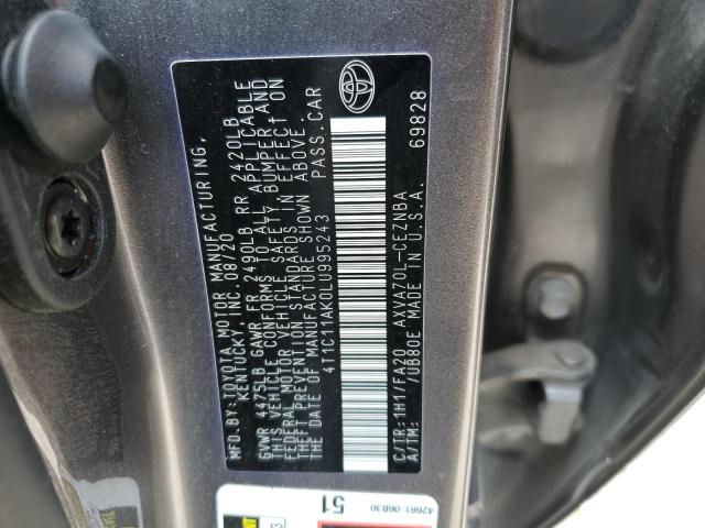 4T1C11AK0LU995243 - 2020 TOYOTA CAMRY LE GRAY photo 12