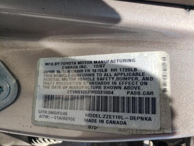 2T1BR12E2WC031004 - 1998 TOYOTA COROLLA VE SILVER photo 12