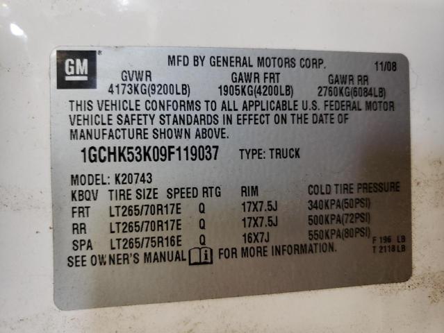 1GCHK53K09F119037 - 2009 CHEVROLET SILVERADO K2500 HEAVY DUTY LT WHITE photo 12