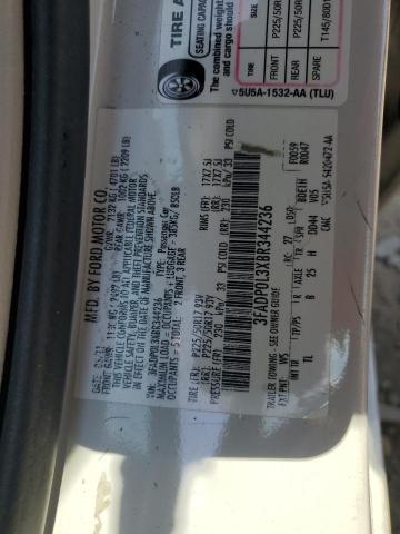 3FADP0L3XBR344236 - 2011 FORD FUSION HYBRID WHITE photo 12