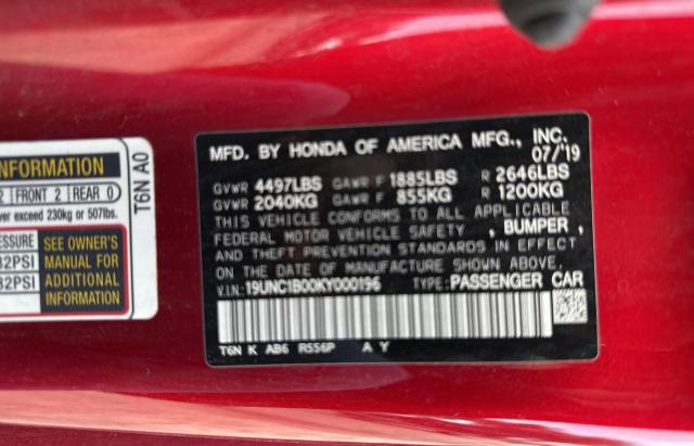 19UNC1B00KY000196 - 2019 ACURA NSX RED photo 10