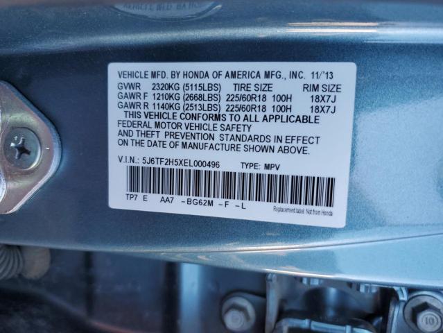 5J6TF2H5XEL000496 - 2014 HONDA CROSSTOUR EXL ტურკოუსი ფოტო 12