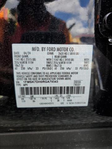 1FMSK7DH0RGA79343 - 2024 FORD EXPLORER XLT BLACK photo 14