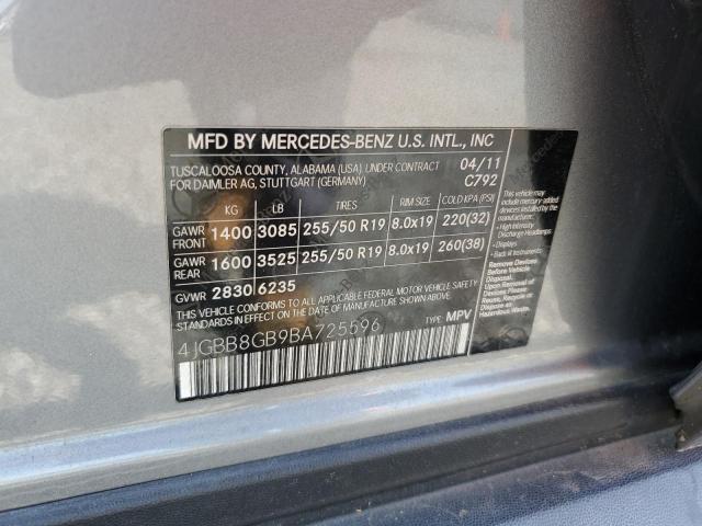 4JGBB8GB9BA725596 - 2011 MERCEDES-BENZ ML 350 4MATIC GRAY photo 13