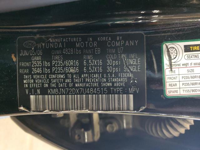 KM8JN72DX7U484515 - 2007 HYUNDAI TUCSON SE BLACK photo 12