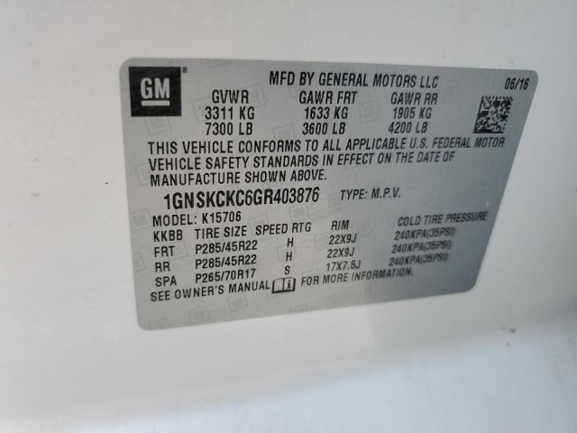 1GNSKCKC6GR403876 - 2016 CHEVROLET TAHOE K1500 LTZ WHITE photo 13