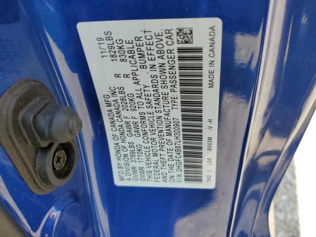 2HGFC4B87LH300907 - 2020 HONDA CIVIC SPORT 蓝色 照片 12