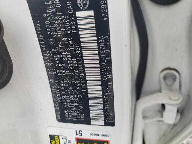 4T1C11AK4NU042828 - 2022 TOYOTA CAMRY LE WHITE photo 12