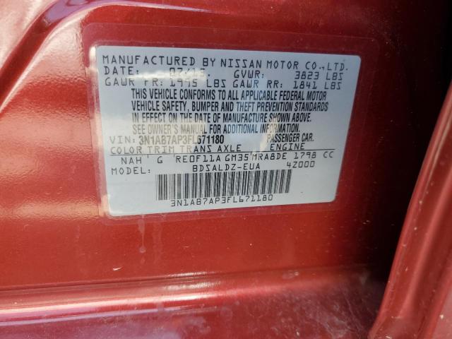 3N1AB7AP3FL671180 - 2015 NISSAN SENTRA S BURGUNDY photo 12