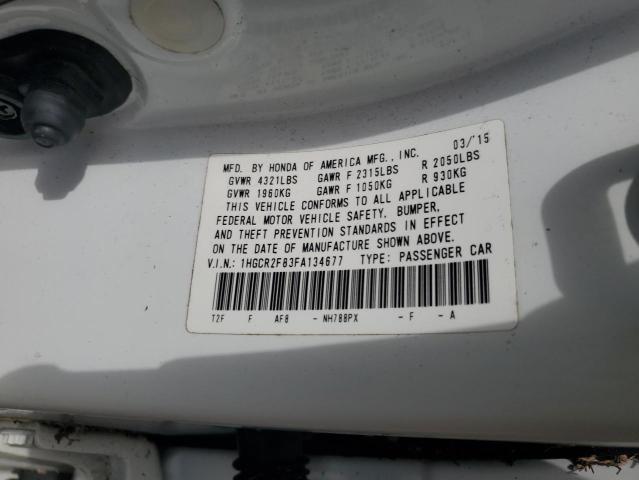 1HGCR2F83FA134677 - 2015 HONDA ACCORD EXL WHITE photo 13