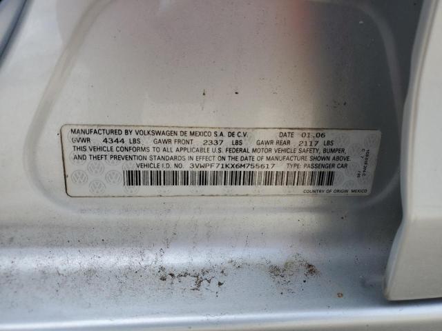 3VWPF71KX6M755617 - 2006 VOLKSWAGEN JETTA VALUE SILVER photo 12