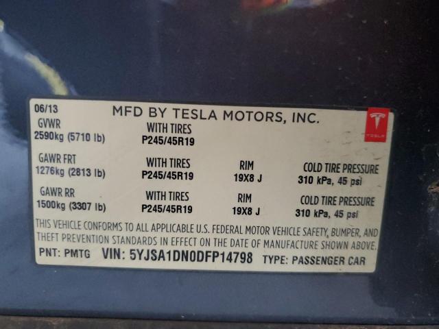5YJSA1DN0DFP14798 - 2013 TESLA MODEL S 青绿色 照片 12
