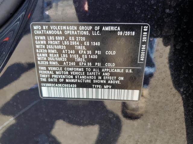 1V2RR2CA3KC502420 - 2019 VOLKSWAGEN ATLAS SEL BLACK photo 13