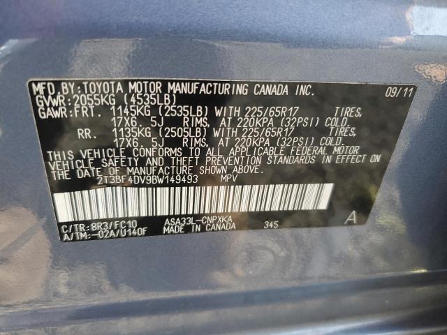 2T3BF4DV9BW149493 - 2011 TOYOTA RAV4 BLUE photo 12