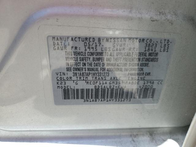 3N1AB7AP1HY331273 - 2017 NISSAN SENTRA S SILVER photo 12