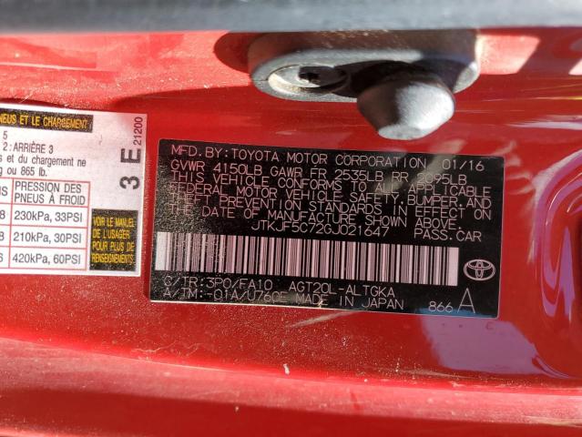 JTKJF5C72GJ021647 - 2016 TOYOTA SCION TC 红色 照片 12