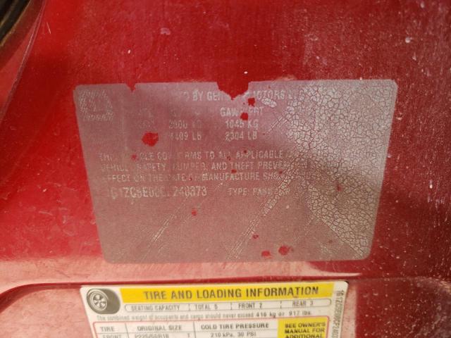 1G1ZC5E00CF240373 - 2012 CHEVROLET MALIBU 1LT წითელი ფოტო 10