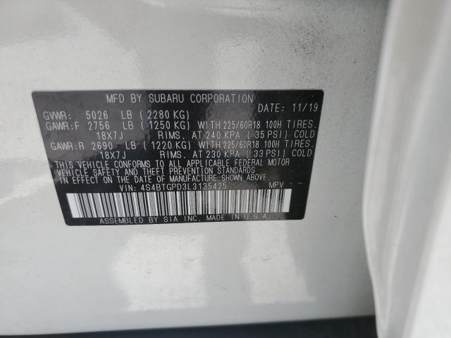 4S4BTGPD3L3135425 - 2020 SUBARU OUTBACK TOURING LDL თეთრი ფოტო 13