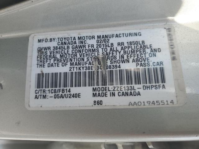 2T1KY38E13C008394 - 2003 TOYOTA COROLLA MA XRS SILVER photo 14